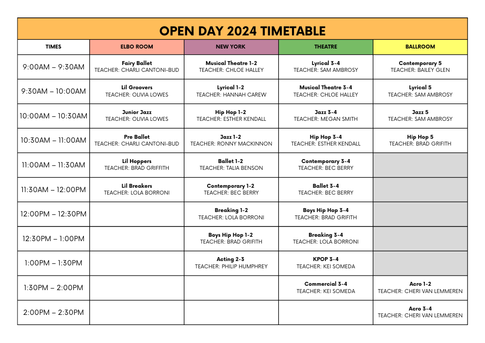 Open Day Timetable